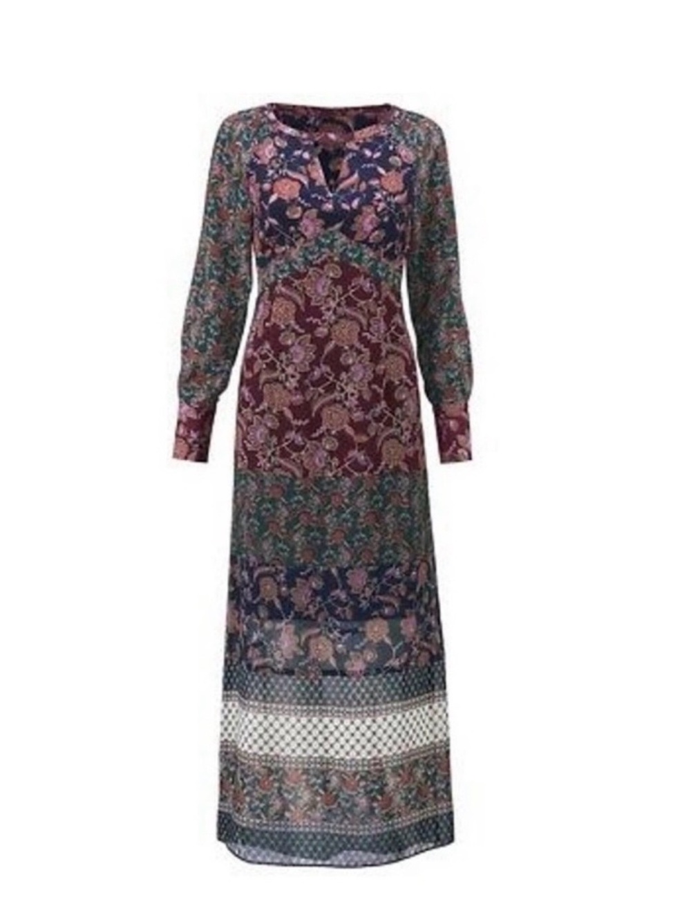 CAbi Floral Patchwork Dress in Navy, Plum & Pink
